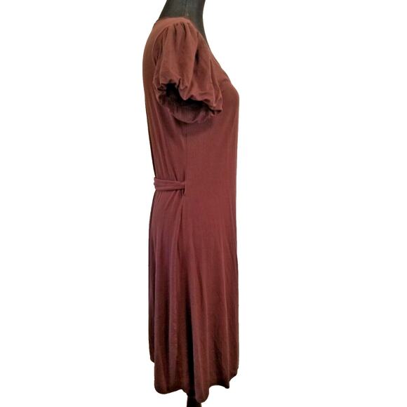 Max Studio Casual Career Brown Wrap Dress Puff Sleeves Knee Length Size M - Picture 4 of 7